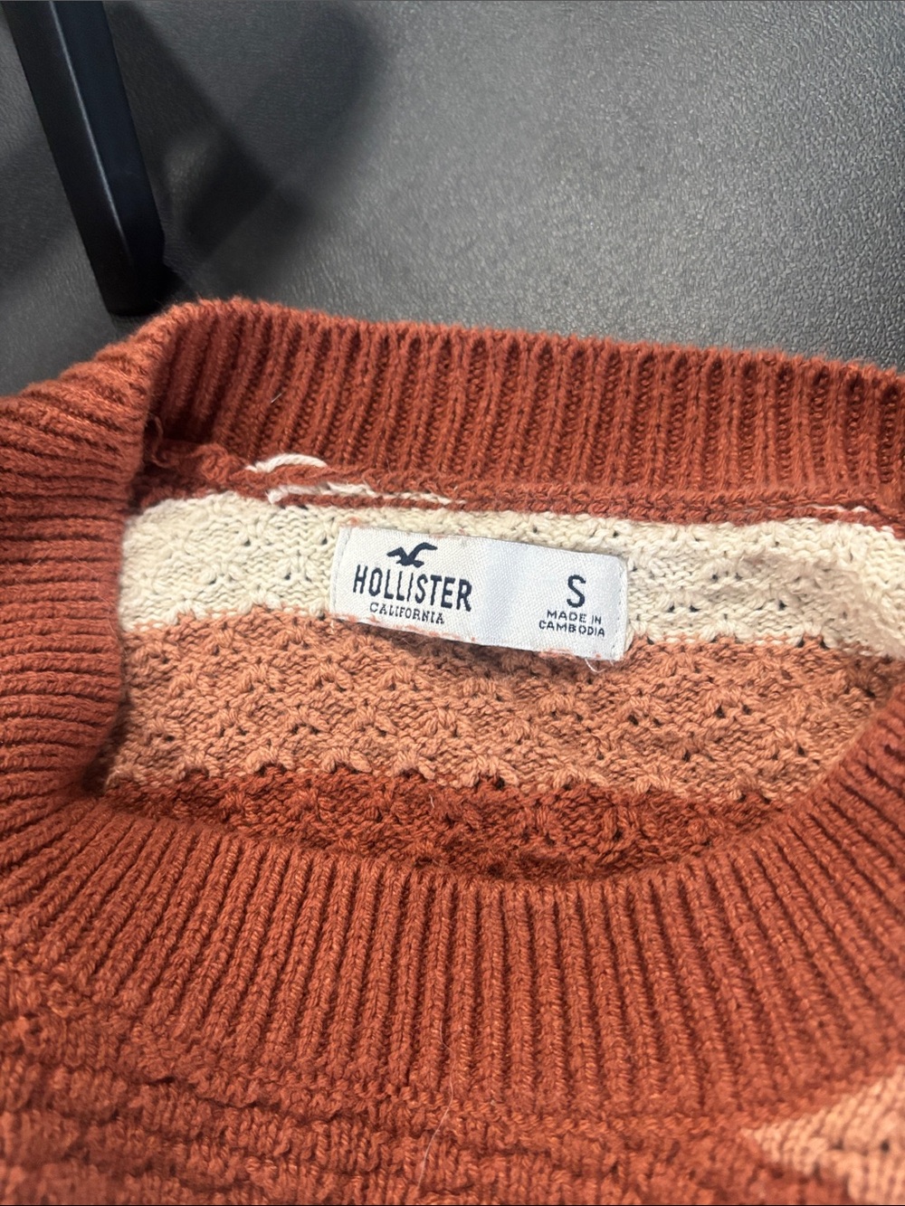 Hollister Striped Crewneck Sweater in Rust and Cream
